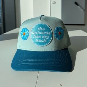 Blue and White Cap with Floral Design